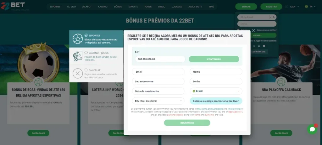 Pagina delle promozioni disponibili su 22Bet